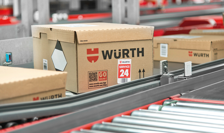 Wurth Canada sustainable packaging on conveyor